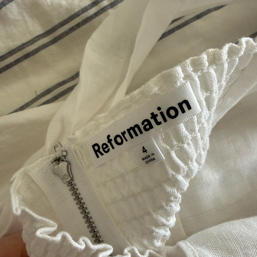 Reformation White Puff-Sleeve Midi Dress - Picture 3 of 3